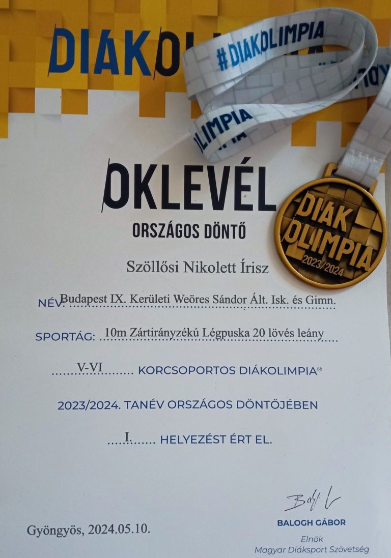 Szöllősi Niki _diákolipia országos aranyérem